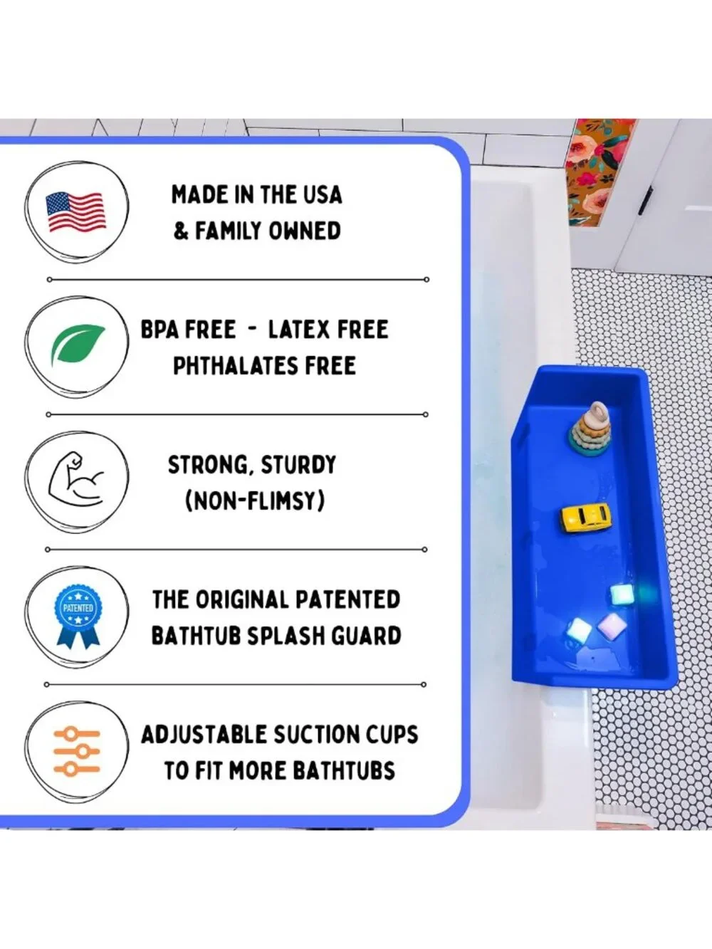 Kids Mini Bathtub Splash Guard & Toy Tray Bath Shelf - Blue Bath Accessory